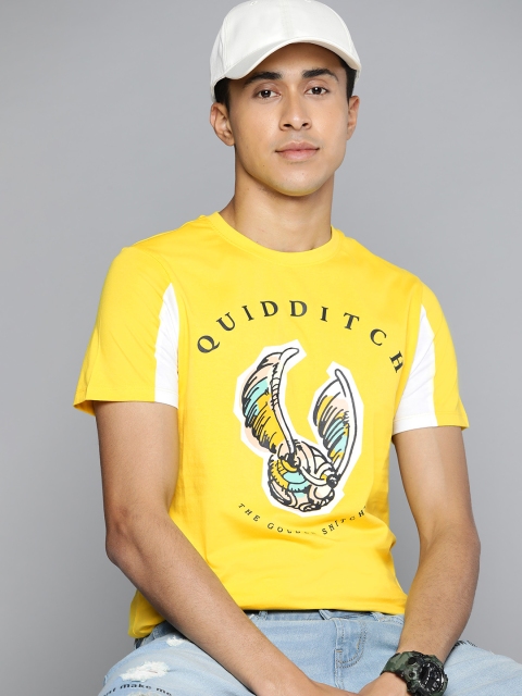 

Kook N Keech Harry Potter Men Yellow Printed Pure Cotton T-shirt