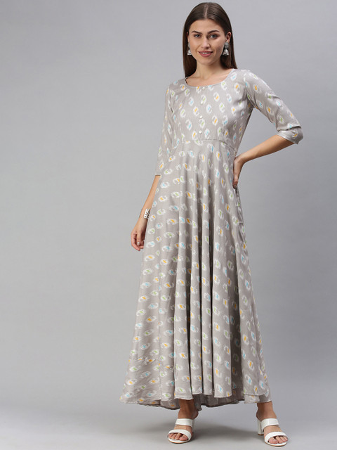 

Swishchick Grey Ethnic Motifs Ethnic Maxi Dress
