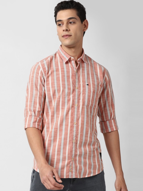 

Peter England Casuals Men Pink Slim Fit Opaque Striped Cotton Casual Shirt