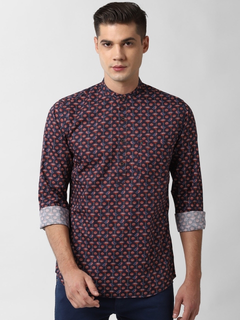 

Peter England Casuals Men Navy Blue Slim Fit Opaque Printed Cotton Casual Shirt