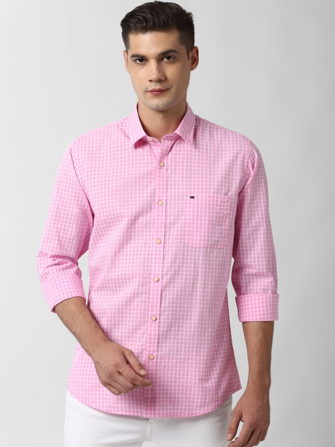 

Peter England Casuals Men Pink Slim Fit Grid Tattersall Checks Opaque Checked Casual Shirt