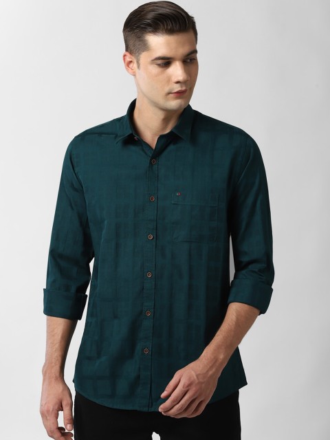 

Peter England Casuals Men Green Slim Fit Opaque Checked Pure Cotton Casual Shirt