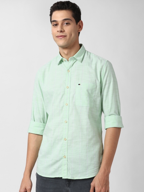

Peter England Casuals Men Green Slim Fit Opaque Striped Casual Shirt