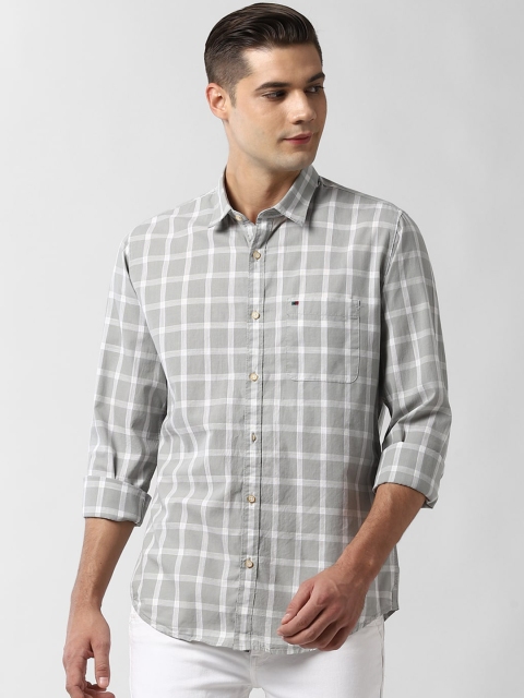 

Peter England Casuals Men Grey Slim Fit Opaque Checked Pure Cotton Casual Shirt