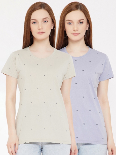 

Okane Women Pack Of 2 Grey & Blue Printed T-shirt
