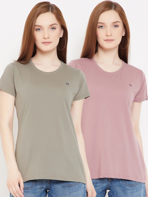 

Okane Women Pack Of 2 Olive Green & Pink T-shirt