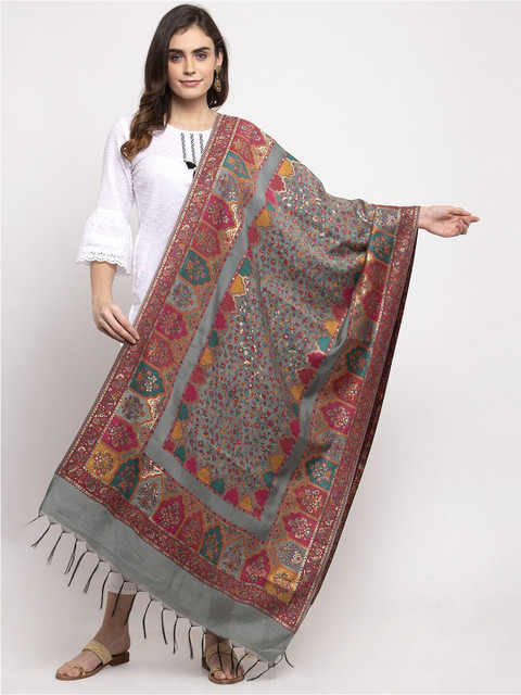 

Safaa Grey & Red Woven Design Cotton Silk Dupatta