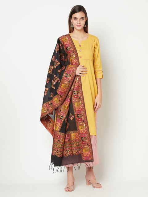 

Safaa Black & Pink Woven Design Cotton Silk Dupatta