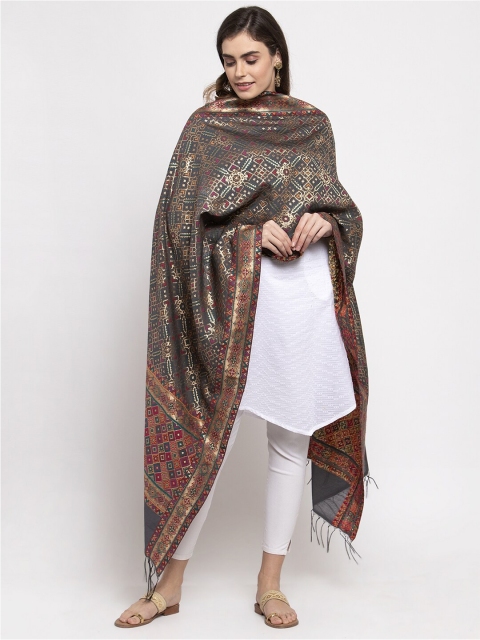 

Safaa Gold-Toned & Grey Woven Design Cotton Silk Dupatta