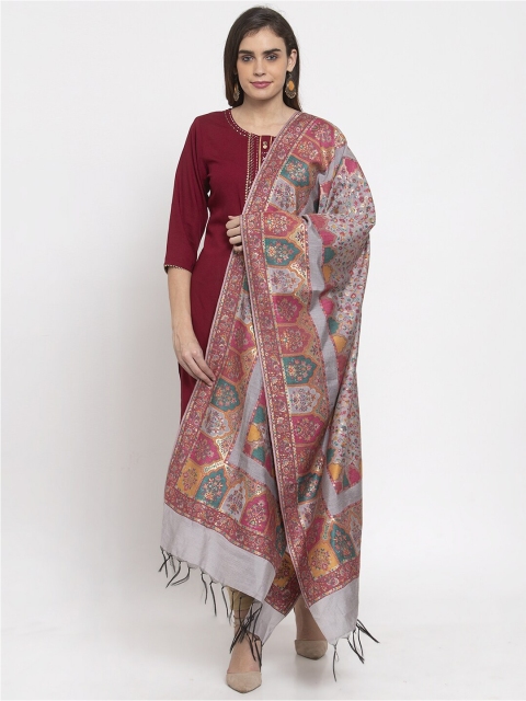 

Safaa Grey & Peach-Coloured Woven Design Cotton Silk Dupatta