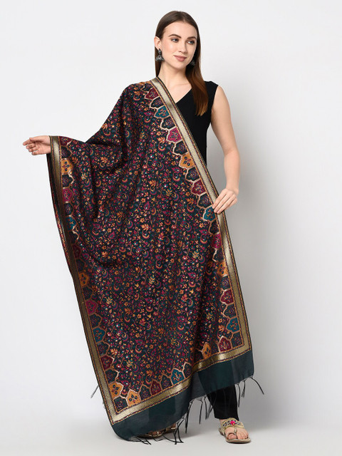

Safaa Black & Pink Woven Design Cotton Silk Dupatta