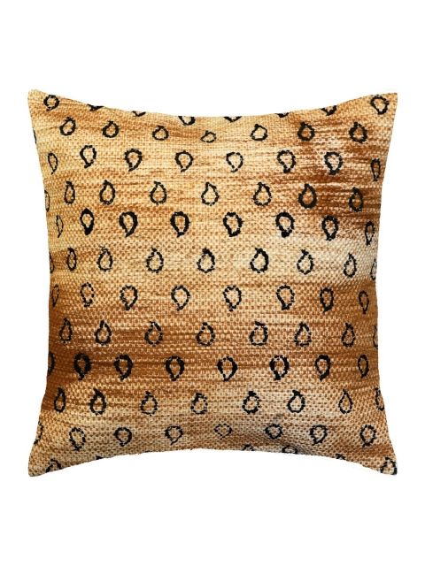 

SPACES Brown & Black Embroidered Square Cushion Cover
