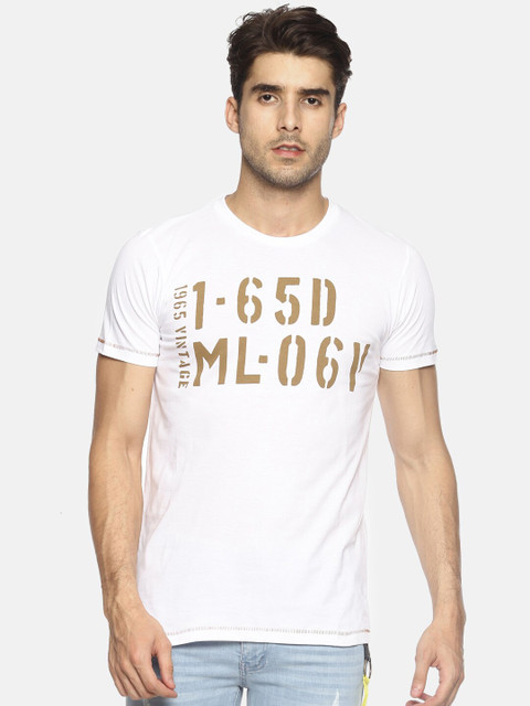 

Masculino Latino Men White Gold-Toned Typography Printed Cotton Pure Cotton T-shirt