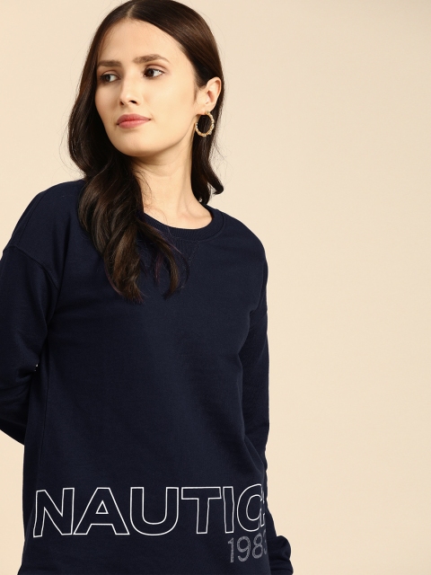 

Nautica Women Blue Brand Logo Printed Sweatshirt, Navy blue