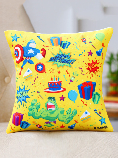 

Ferns N Petals Yellow Happy Birthday Superhero Printed Cushion