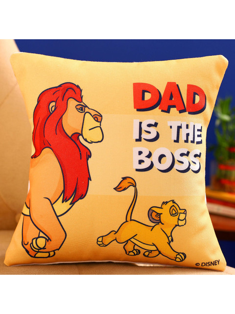 

Ferns N Petals Yellow Disney Dad Is The Boss Printed Cushion