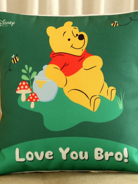 

Ferns N Petals Green & Yellow Disney Pooh Love U Bro Cushion