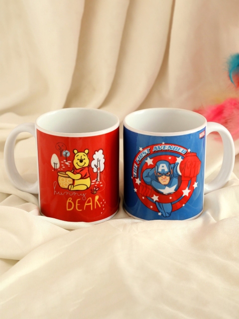 

Ferns N Petals Set Of 2 Red & Blue Pooh Bear & Captain America Printed Ceramic Glossy Mugs
