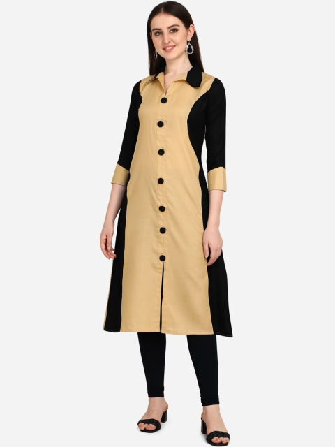 

OM SAI LATEST CREATION Women Beige & Black Colourblocked Kurta