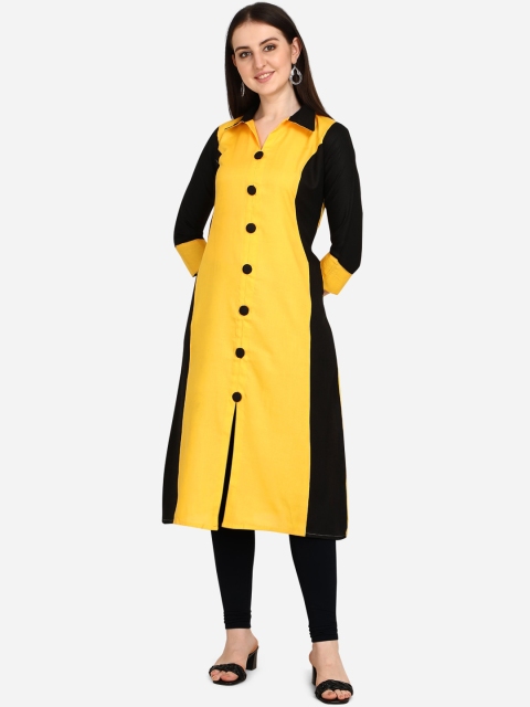 

OM SAI LATEST CREATION Women Yellow & Black Colourblocked Kurta