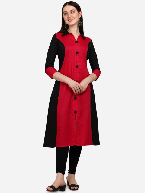

OM SAI LATEST CREATION Women Red & Black Colourblocked Kurta