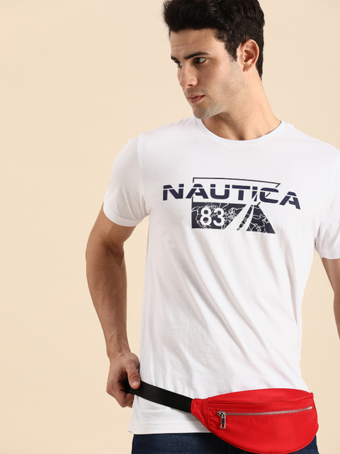 

Nautica Men White Brand Logo Printed Pure Cotton T-shirt