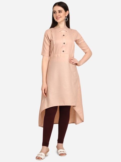 

OM SAI LATEST CREATION Women Peach-Coloured Cotton Keyhole Neck Kurta