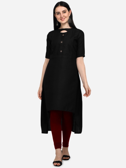 

OM SAI LATEST CREATION Women Black Cotton Keyhole Neck Kurta