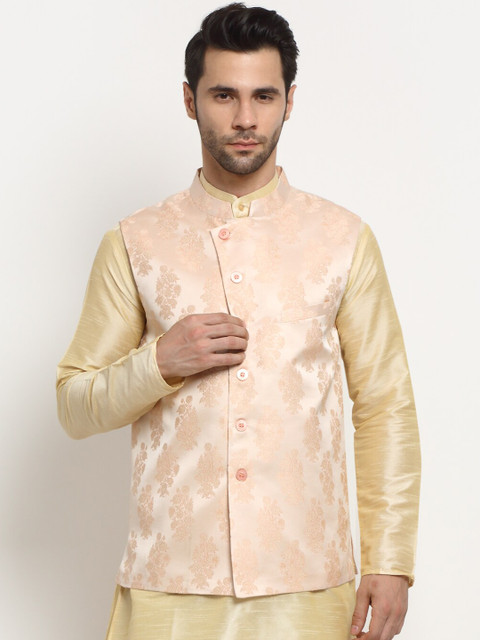 

NEUDIS Men Pink Woven Design Nehru Jacket