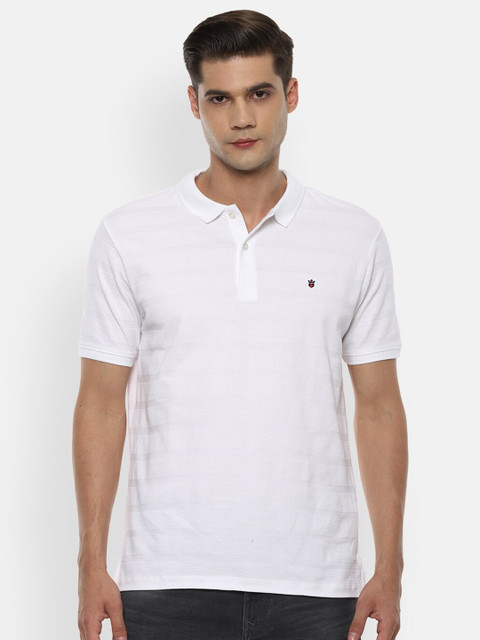 

Louis Philippe Sport Men White Striped Polo Collar Slim Fit Cotton T-shirt