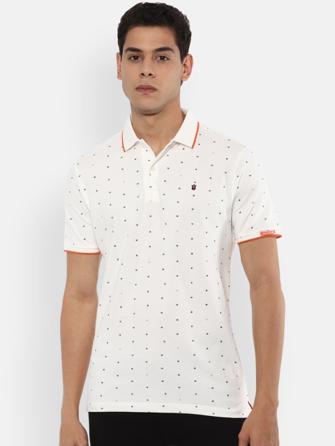 

Louis Philippe Sport Men Cream-Coloured & Black Printed Polo Collar Slim Fit T-shirt