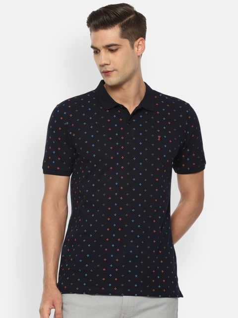 

Louis Philippe Sport Men Navy Blue & Blue Printed Polo Collar Slim Fit Cotton T-shirt