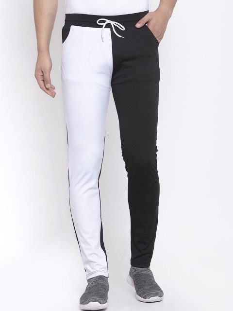 

Xee Men White & Charcoal Grey Colourblocked Cotton Slim-Fit Track Pants