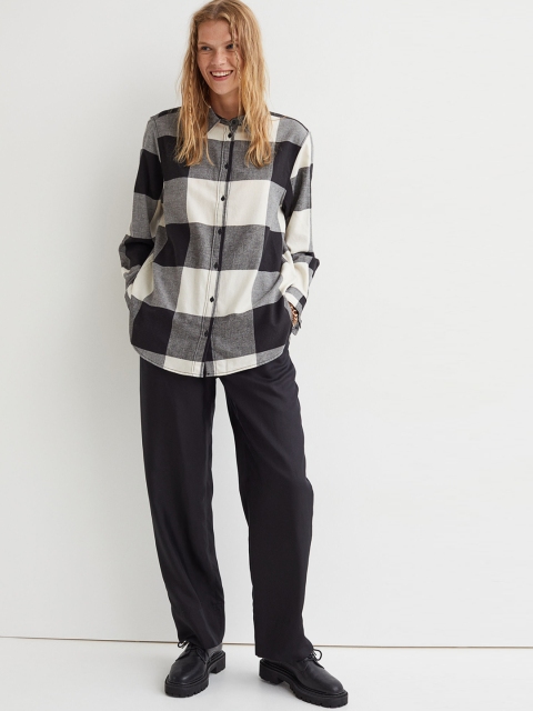

H&M Women Black & White Cotton Flannel Shirt