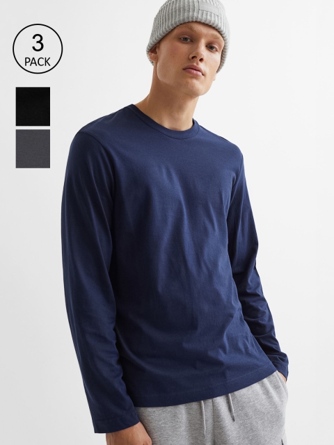

H&M Men Black,Grey,Blue 3-pack jersey tops Regular Fit