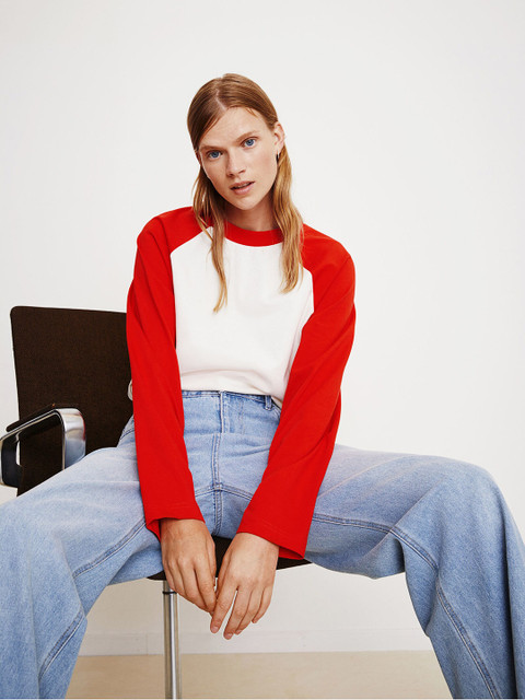

H&M Women White & Red Colorblocked Pure Cotton Top