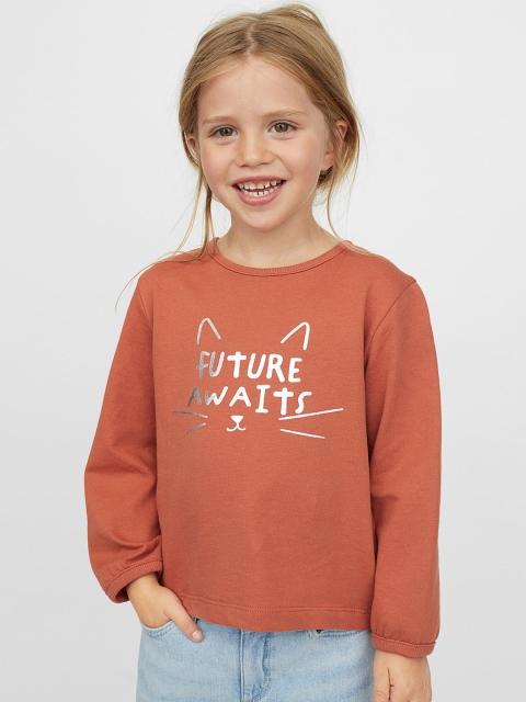 

H&M Girls Orange & White Printed Cotton Sweatshirt