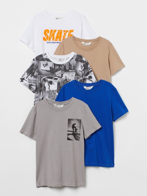 

HM Boys White Grey 5-Pack Cotton Pure Cotton T-shirts