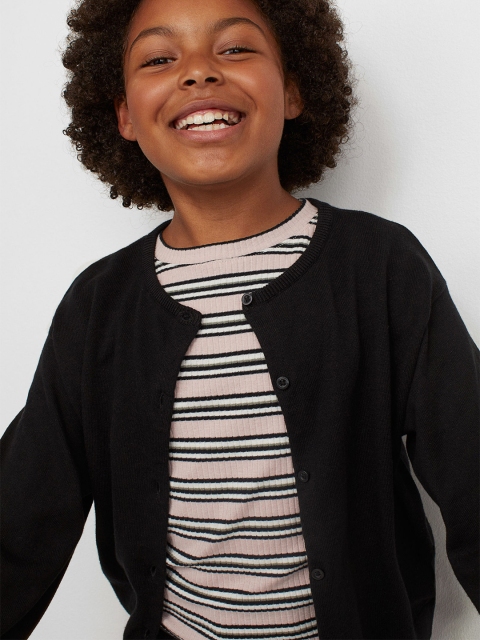 

H&M Girls Black Solid Fine Knit Cotton Cardigan