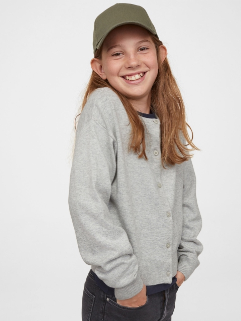 

H&M Girls Grey Solid Fine Knit Cotton Cardigan