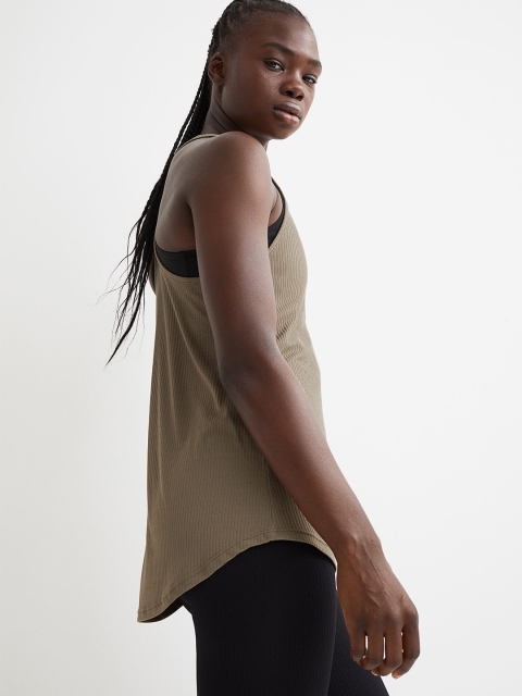 

H&M Women Dark Khaki Sports vest top