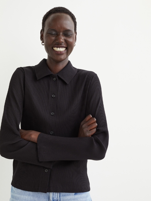 

H&M Women Black Ribbed cotton top