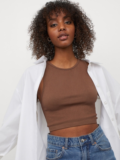 

H&M Women Brown Ribbed vest top