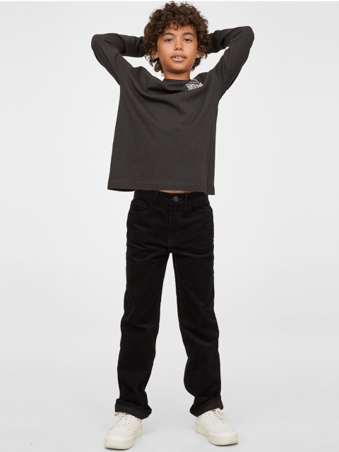 

H&M Boys Black Solid Mid-Rise Pure Cotton Corduroy Trousers