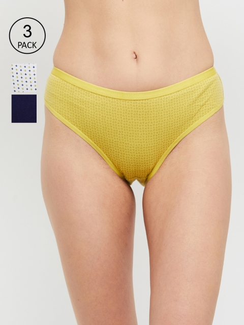

max Women Pack of 3 Mustard & White Printed Briefs