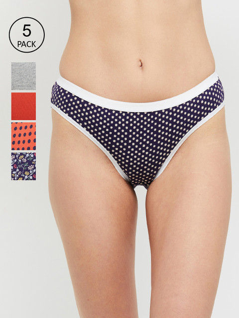 

MAX Multi Colored Printed Hipster Panties - Pack of 5, Grey melange