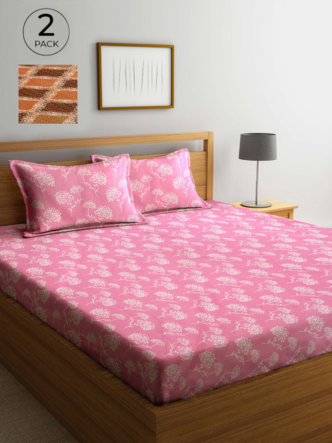 

Arrabi Pink & White Floral 300 TC 2 King Bedsheet with 4 Pillow Covers