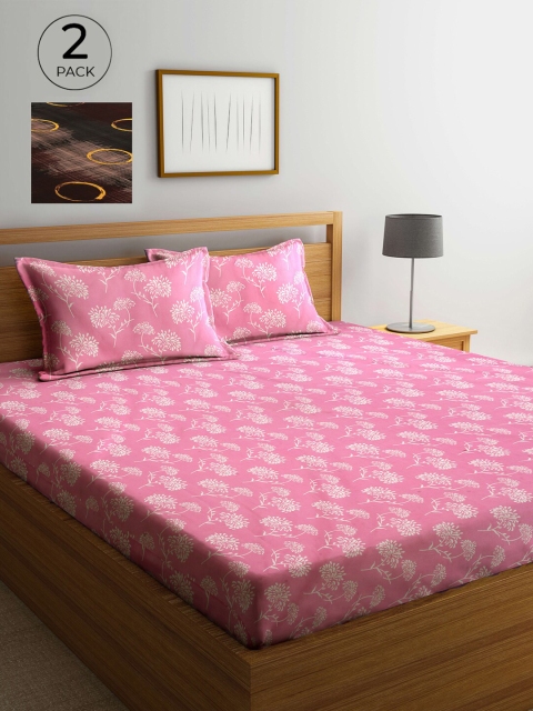 

Arrabi Pink & White Floral 300 TC 2 King Bedsheet with 4 Pillow Covers