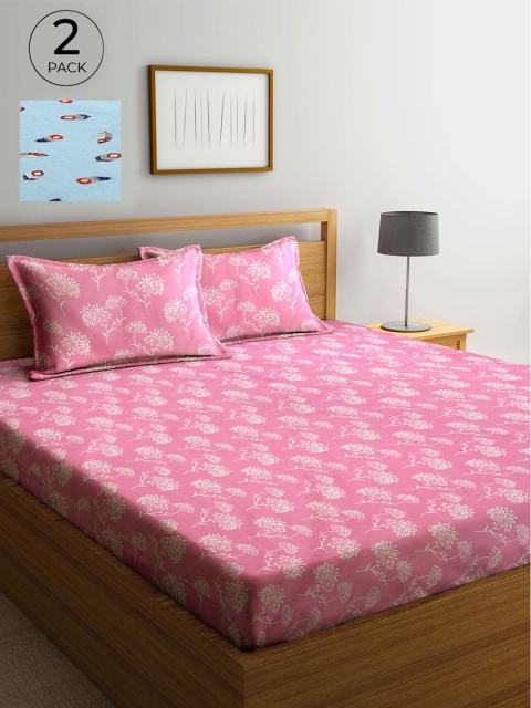 

Arrabi Pink & White Floral 300 TC 2 King Bedsheet with 4 Pillow Covers