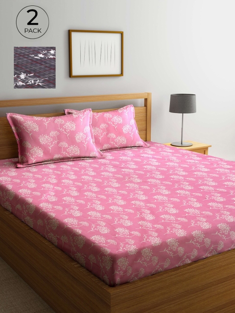

Arrabi Pink & Black Floral 300 TC 2 King Bedsheet with 4 Pillow Covers